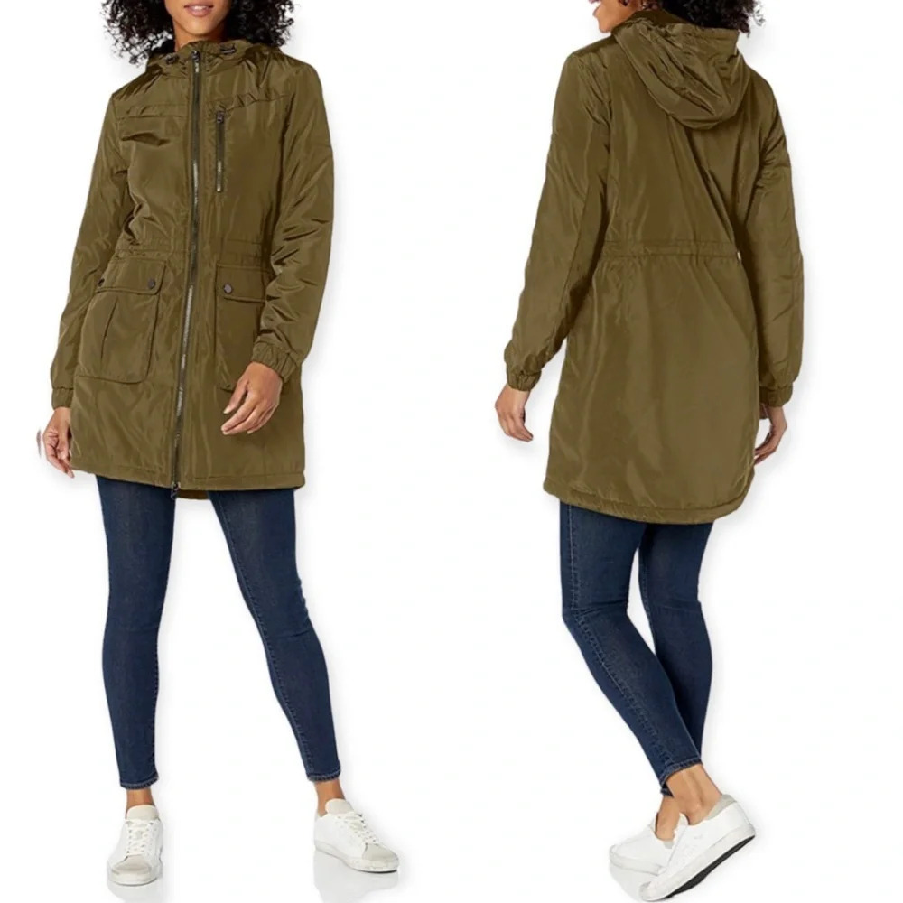 Lucky Brand Olive Green Fleece Lined Hooded Anorak Jacket Coat Women's Small
